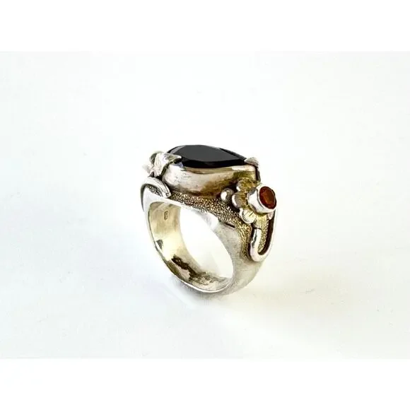 Red Garnet Grossular Garnets Sterling Silver Carved Flower Ring US Sz 8.5 - Picture 7 of 9